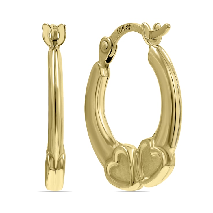 10K Yellow Gold Double Heart Shaped Huggie Hoop Earrings 18FG5A