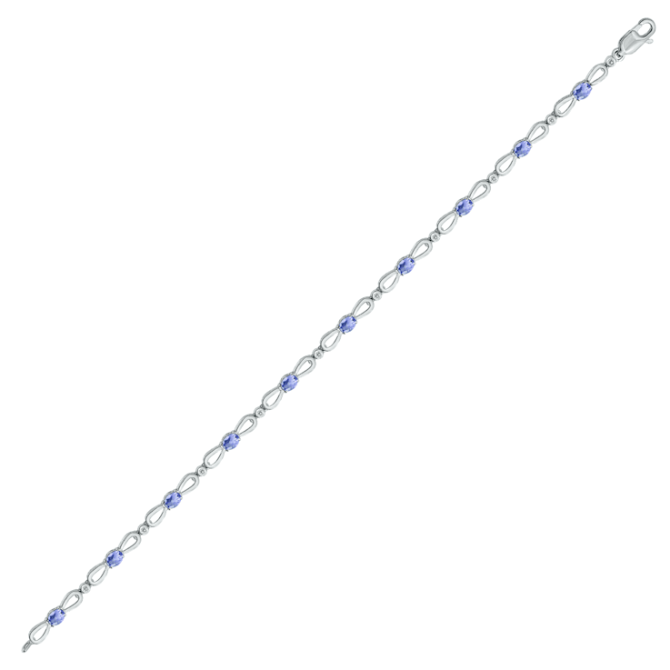 Sterling Silver Tanzanite and Natural Diamond Ribbon Loop Bracelet