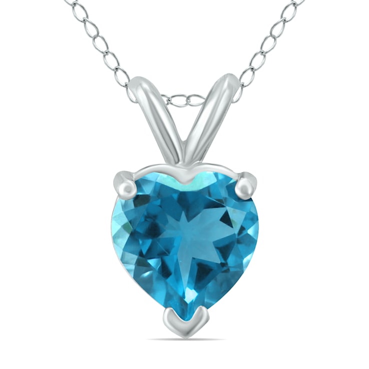 14K White Gold 5MM Heart Blue Topaz Pendant