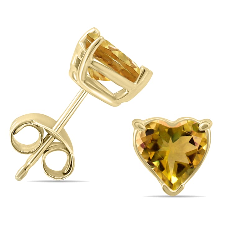 14K Yellow Gold 5MM Heart Citrine Earrings