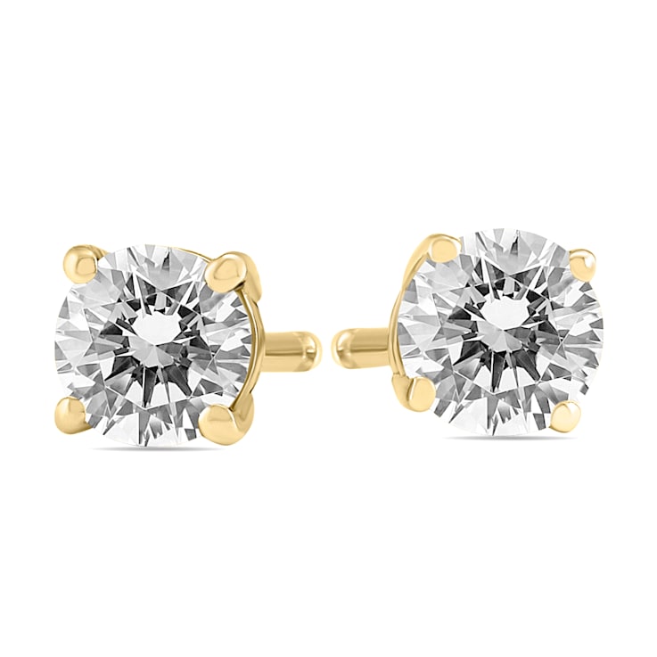 AGS Certified 14K Yellow Gold 3/4 Carat TW Round Diamond Solitaire Stud Earrings