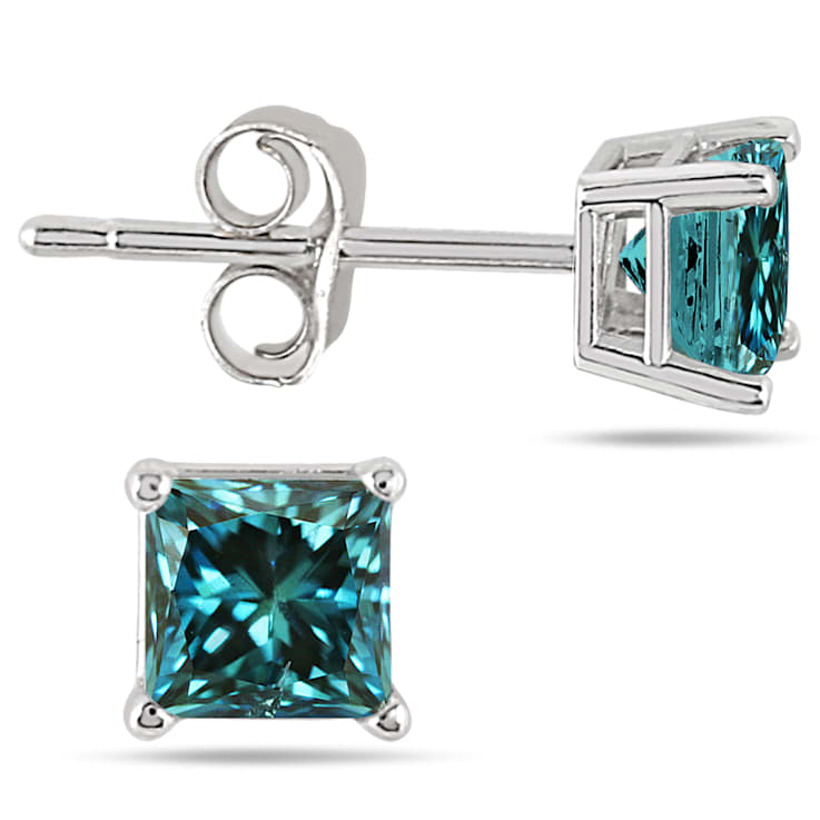 Princess cut blue diamond earrings best sale