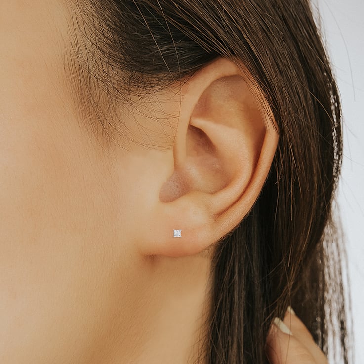 Lab Grown 3/4 Carat Princess Cut Solitaire Diamond Earrings in 14K White Gold