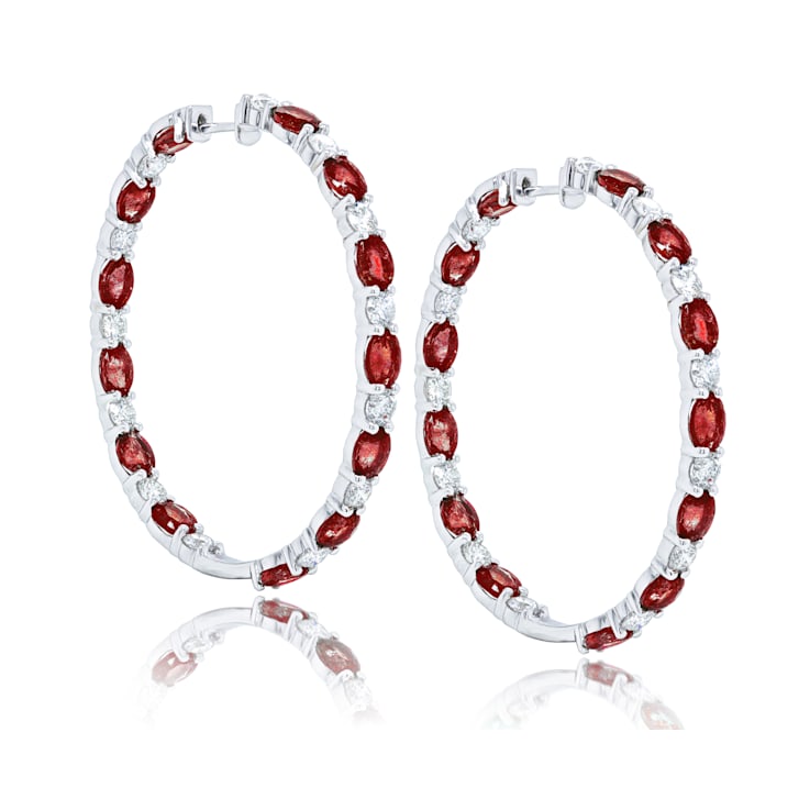 Diana M. Fine Jewelry 18K White Gold Ruby and Diamond Hoop Earrings 13