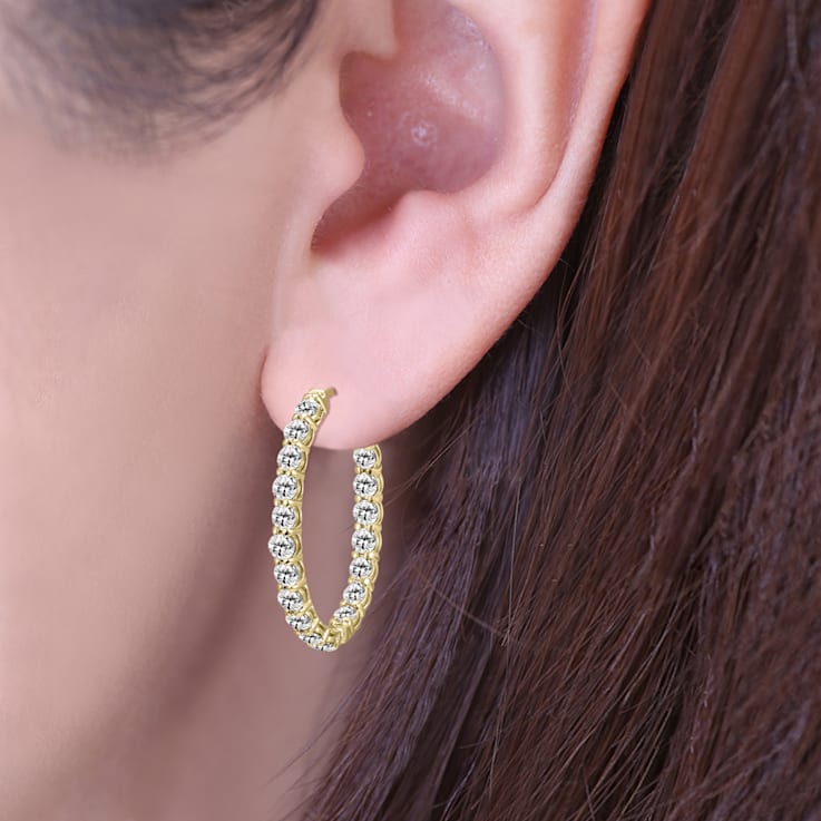 10 Carat TW Oval Diamond Hoop Earrings with Push Button Locks in 14K
Yellow Gold