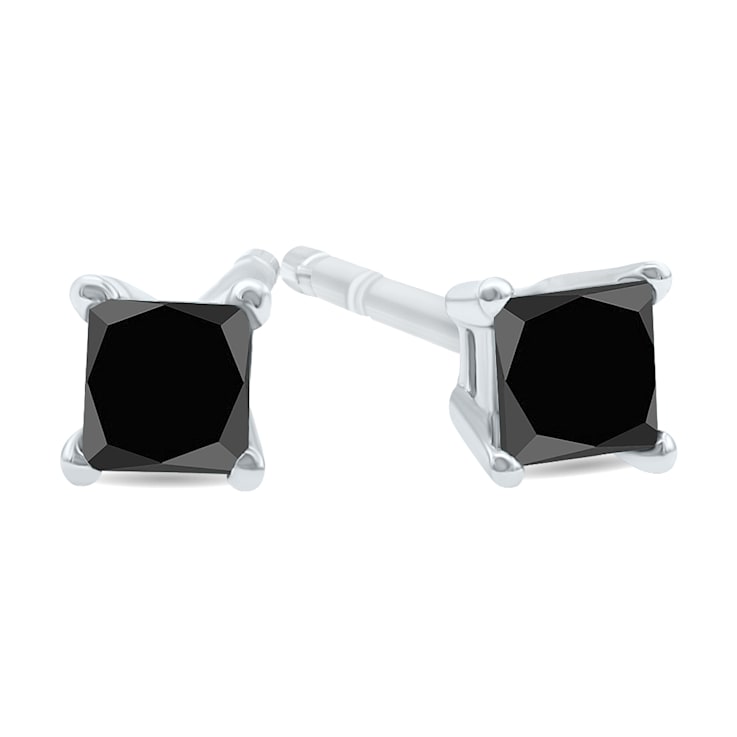 1/2 Carat TW Black Diamond Princess Cut Solitaire Stud Earrings in 10K  White Gold - 1D91JA