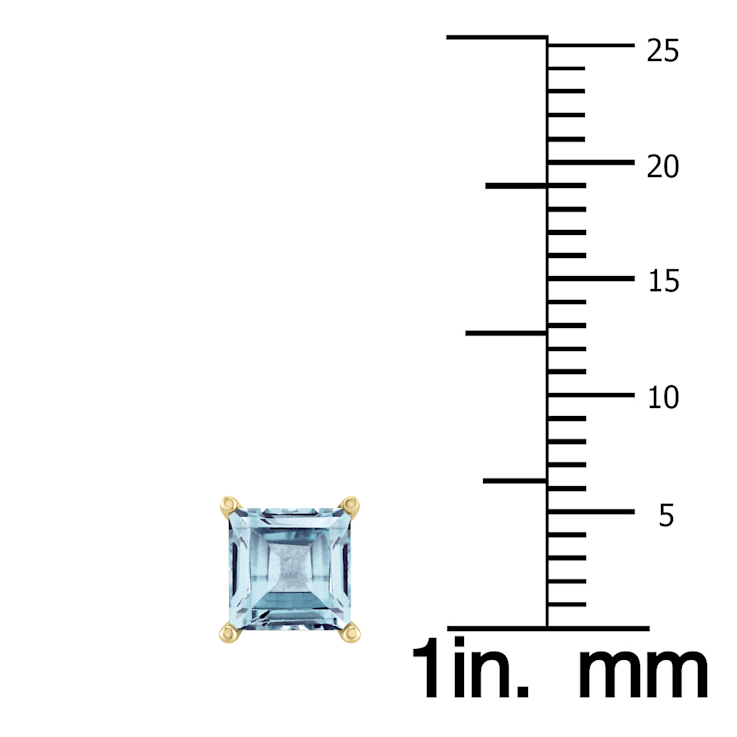 14K Yellow Gold 5MM Square Aquamarine Earrings
