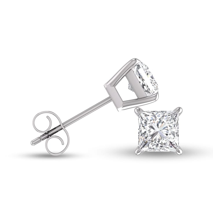 Lab Grown 3/4 Carat Princess Cut Solitaire Diamond Earrings in 14K White Gold