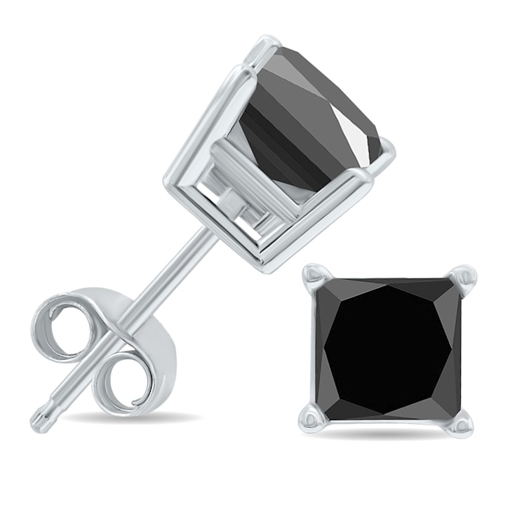 2 Carat TW Black Diamond Princess Cut Solitaire Stud Earrings in 10K
White Gold