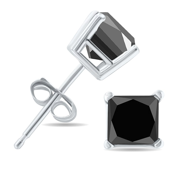 Princess cut black diamond hot sale stud earrings