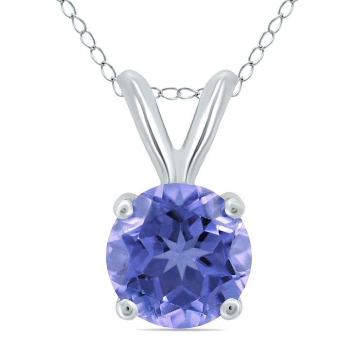 14K White Gold 5MM Round Tanzanite Pendant