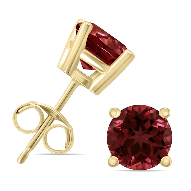 14K Yellow Gold 5MM Round Garnet Earrings