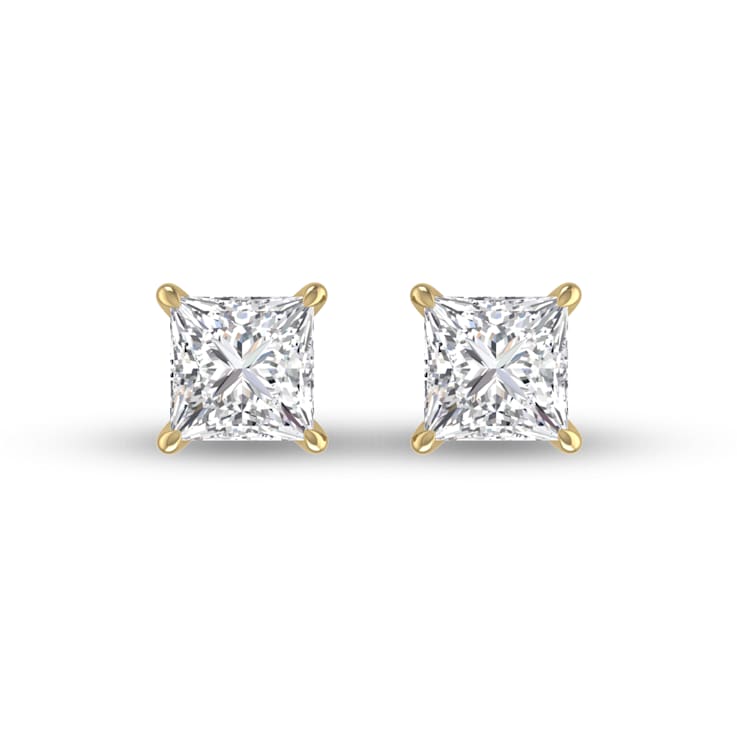 Lab Grown 1/2 Carat Princess Cut Solitaire Diamond Earrings in 14K
Yellow Gold