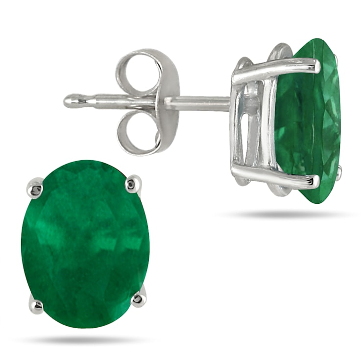 5x3MM All Natural Oval Emerald Stud Earrings in .925 Sterling Silver