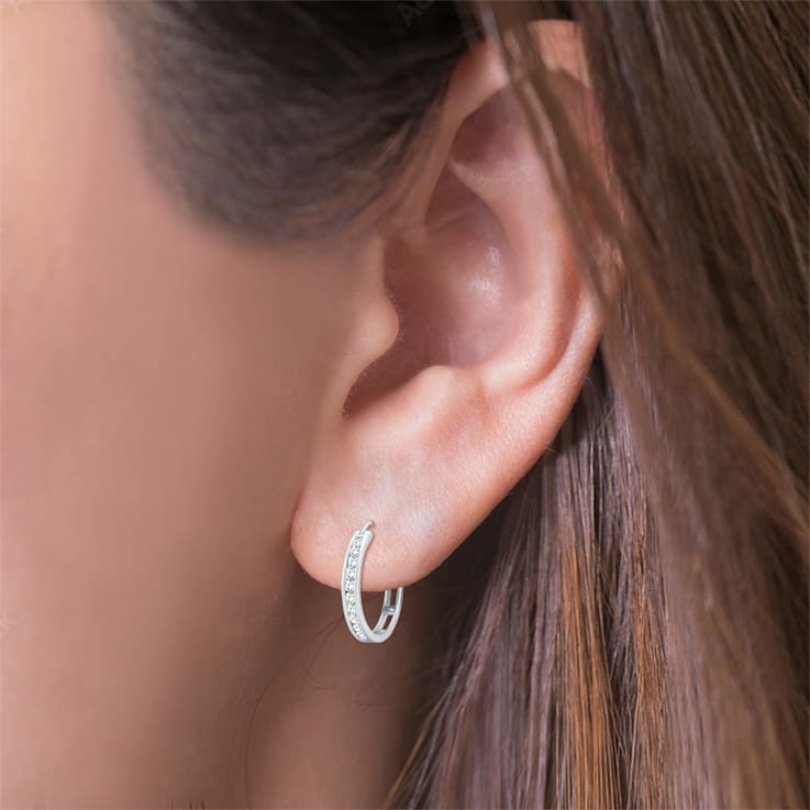 AGS Certified 1 Carat TW Diamond Hoop Earrings in 10k White Gold (K-L  Color, I2-I3 Clarity)
