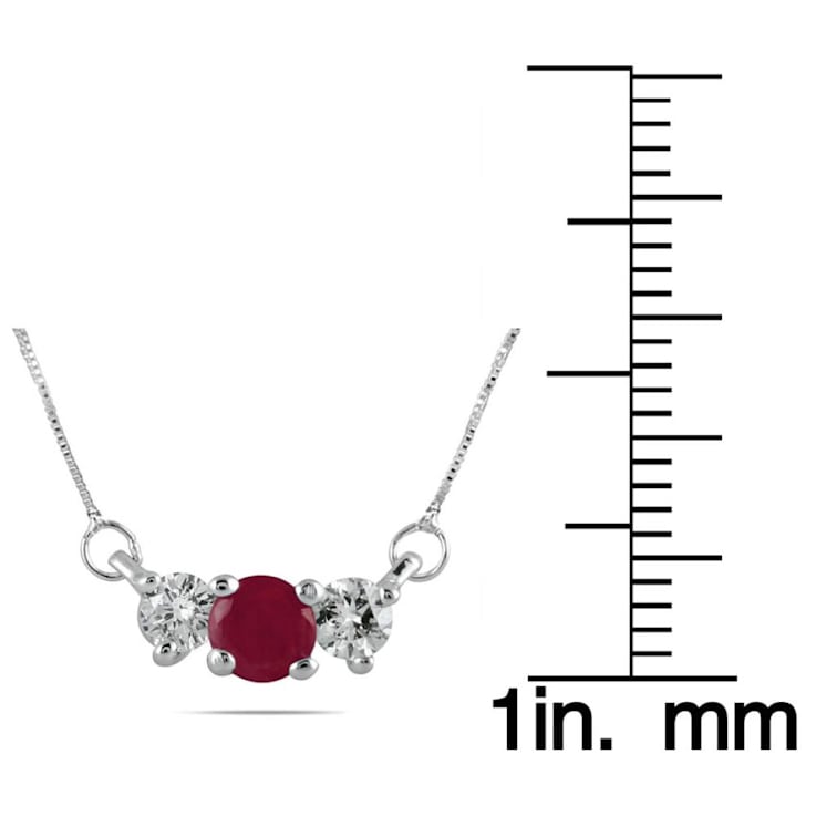 Ruby and Diamond Three Stone Pendant in 14K White Gold