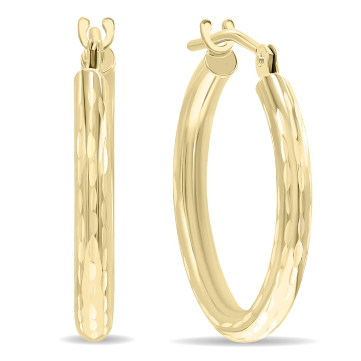 Adorna 14K Gold 2 Polished or Diamond Cut Hoop Earrings 