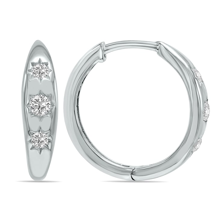 1/5ctw Three Stone Lab Grown Diamond Huggie Earrings in 10K White Gold
(F-G Color, VS1- VS2 Clarity)