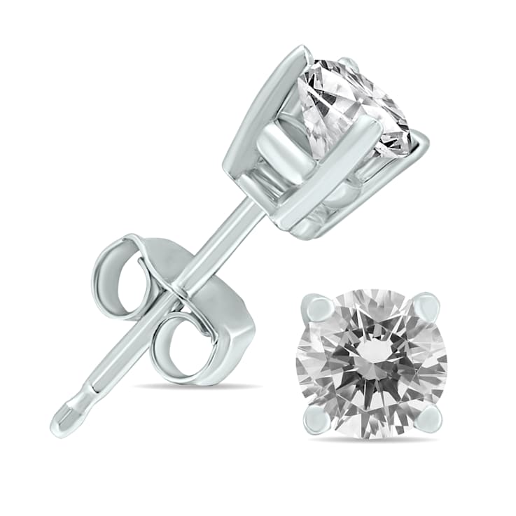 1/2 Carat TW Round Diamond Solitaire Stud Earrings In 14k White Gold
