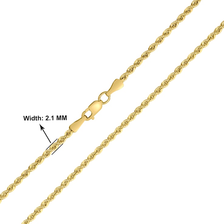 14K Yellow Gold Filled 2.1MM Rope Chain with Lobster Clasp 16