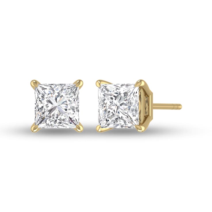 Lab Grown 1/2 Carat Princess Cut Solitaire Diamond Earrings in 14K
Yellow Gold