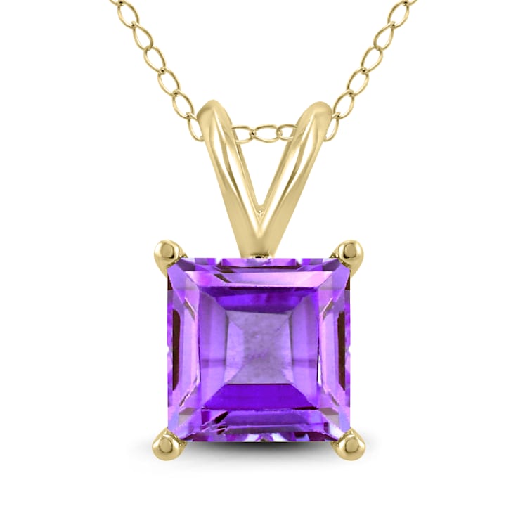 14K Yellow Gold 6MM Square Amethyst Pendant