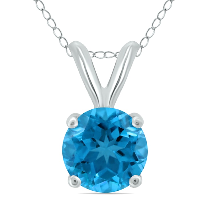 14K White Gold 5MM Round Blue Topaz Pendant