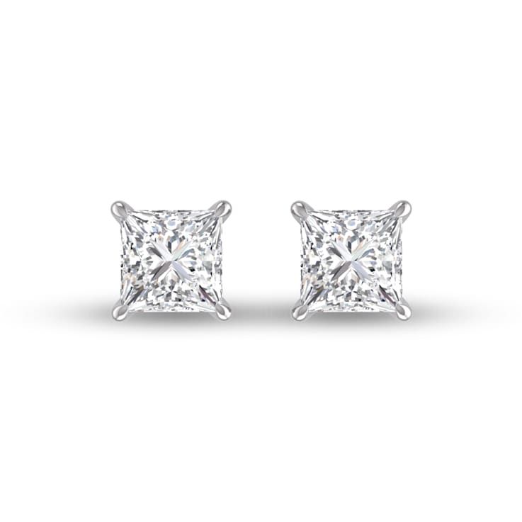 Lab Grown 3/4 Carat Princess Cut Solitaire Diamond Earrings in 14K White Gold