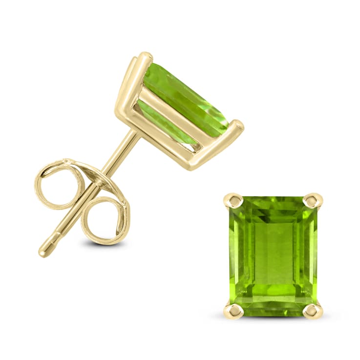 14K Yellow Gold 7x5MM Emerald Shaped Peridot Earrings