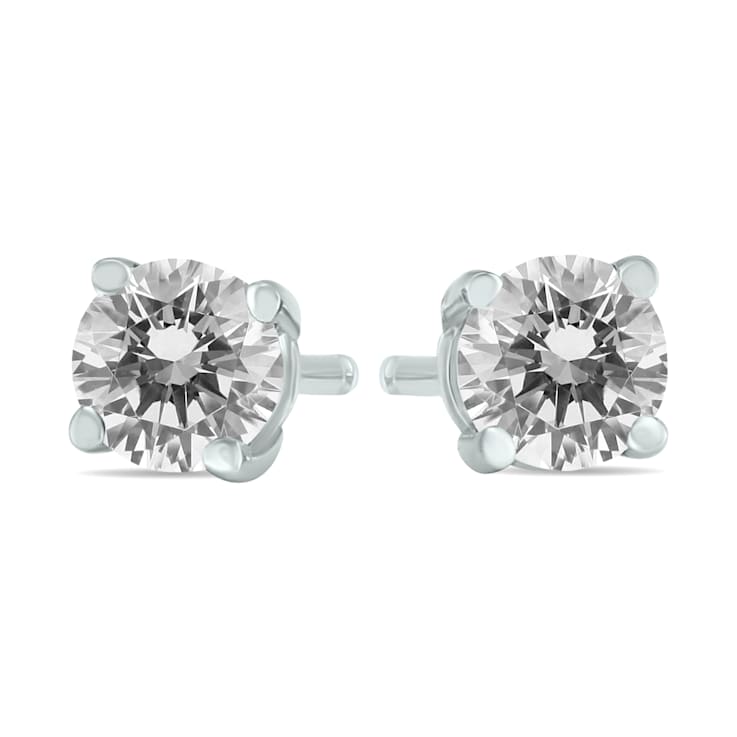 1/2 Carat TW Round Diamond Solitaire Stud Earrings In 14k White Gold