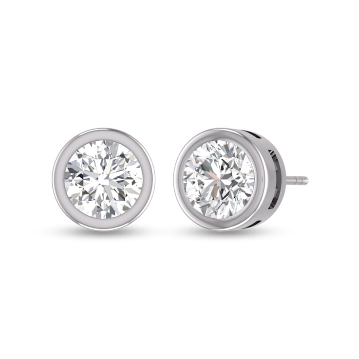 Lab Grown 1 Carat Round Bezel Set Solitaire Diamond Earrings in 14K
White Gold