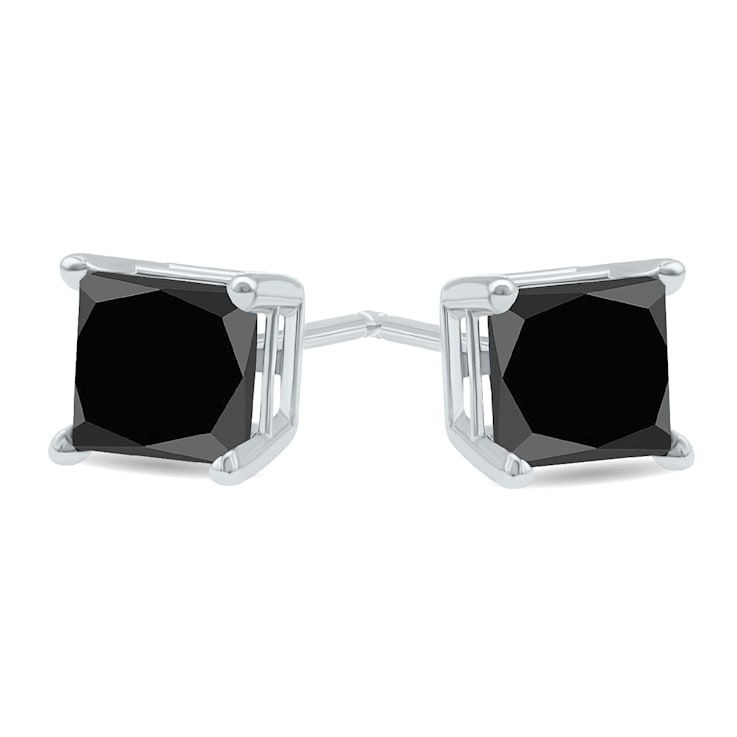 2 Carat TW Black Diamond Princess Cut Solitaire Stud Earrings in 10K
White Gold