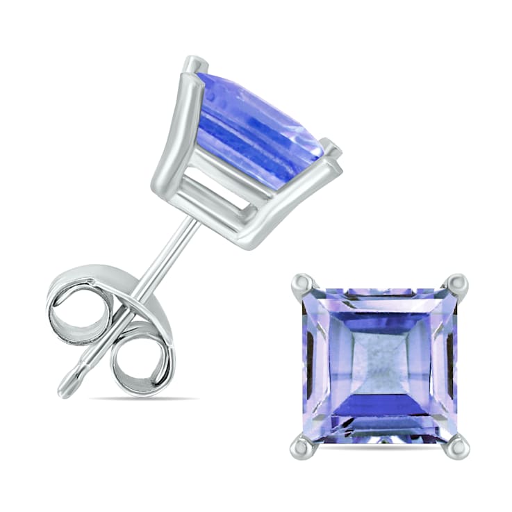 14K White Gold 5MM Square Tanzanite Earrings