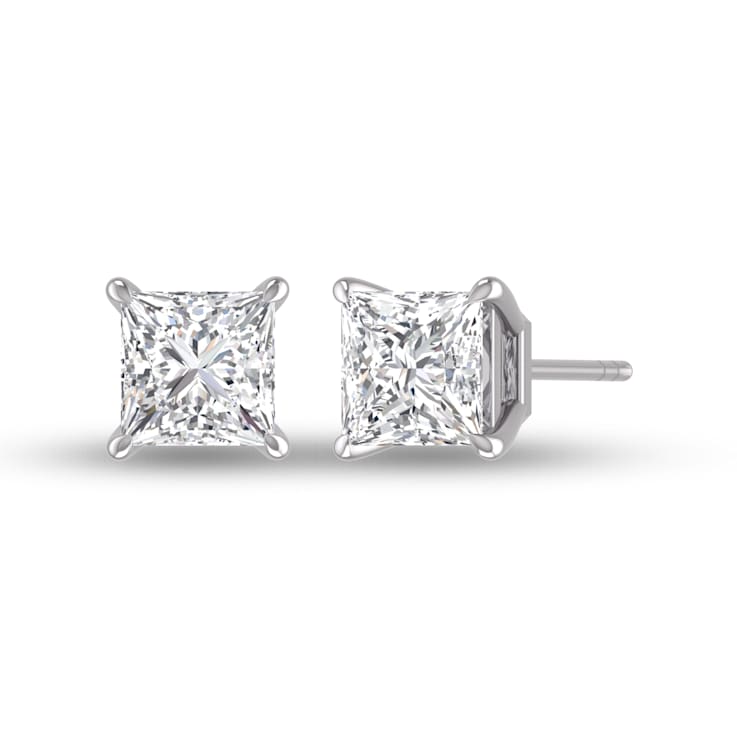 Lab Grown 3/4 Carat Princess Cut Solitaire Diamond Earrings in 14K White Gold