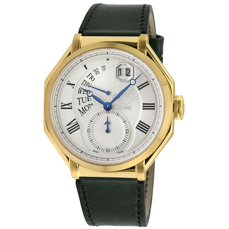 GV2 by Gevril Mens 42422 Marchese IPYG Green Leather Day/Date Swiss
Quartz Watch
