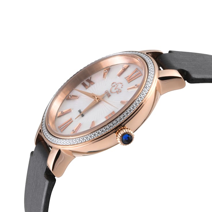 GV2 Women's Genoa White MOP Dial, Stainless Steel Diamond Watch with
Leather Strap