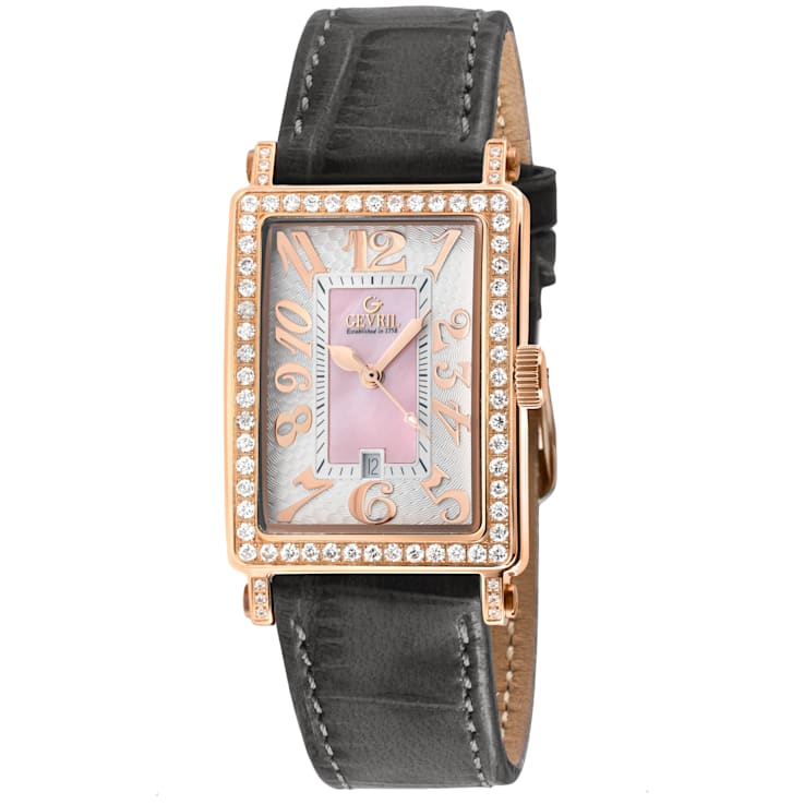 Gevril Ave of Americas Mini Women’s Rose Stainless Steel DIamond
Case,Pink MOP Dial Watch