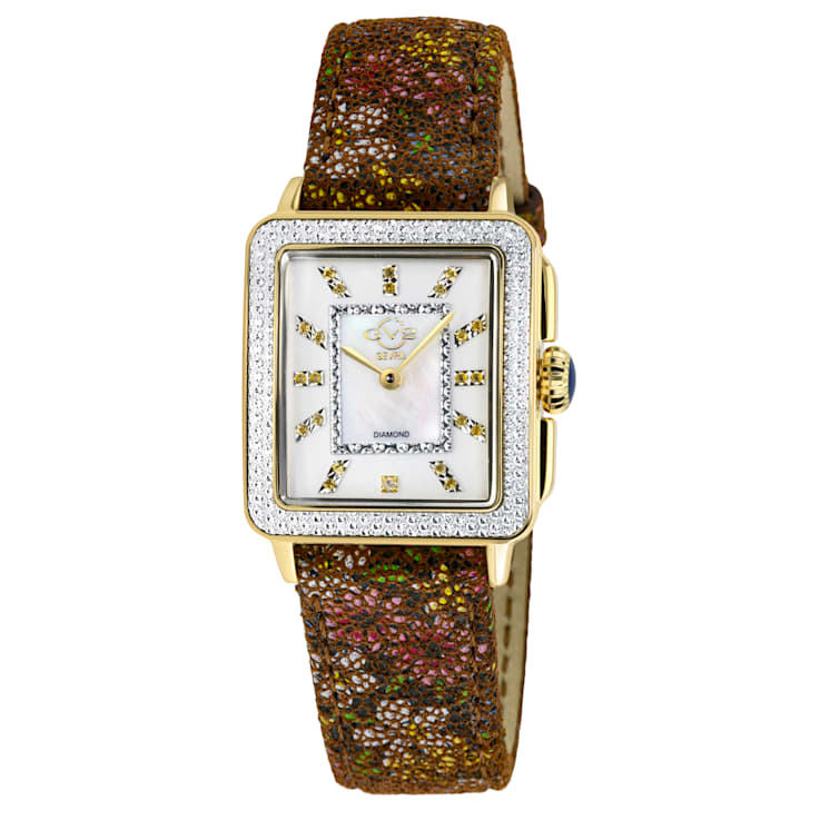 GV2 Womens Padova Gemstone White Dial, Tan Floral Leather Strap