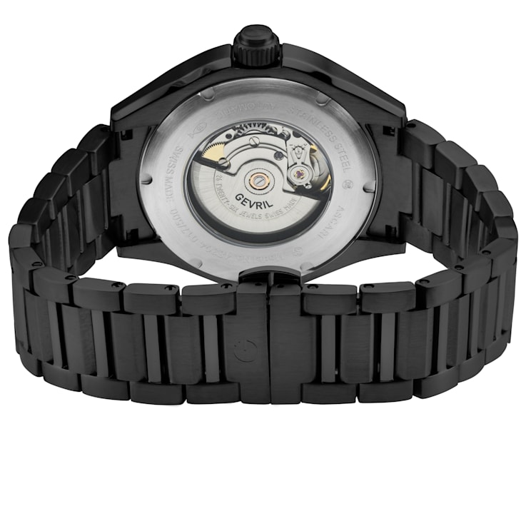 Gevril Men's Ascari Automatic Watch SS Case, Black Forged Carbon Top
Ring, SS/IPBK Bracelet