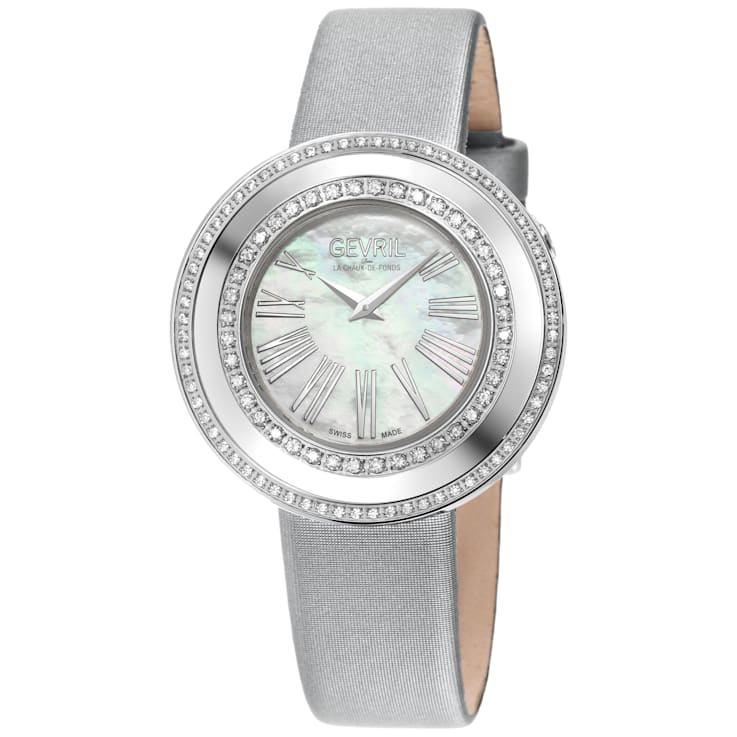 Gevril Women's Gandria Swiss Diamond Watch, Genuine Italian Made Silver
Leather Strap