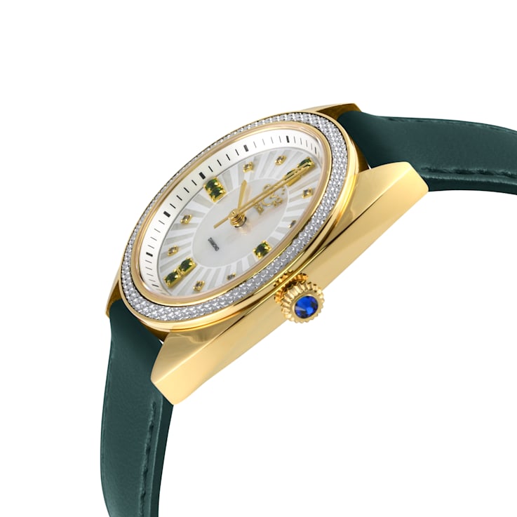 GV2 Women's Palermo Diamond Watch, Genuine Green Vegan Leather Strap