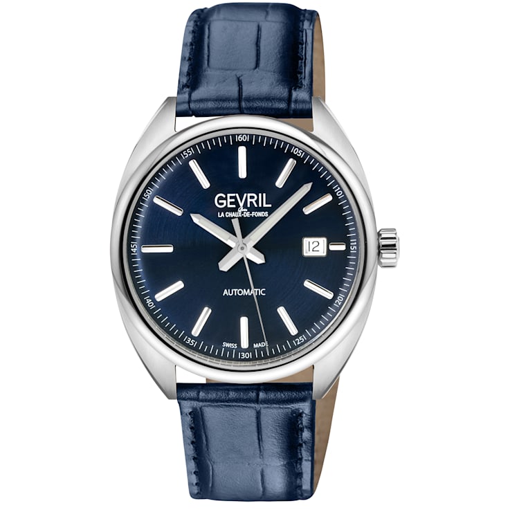 Gevril Five Points Men's Blue Dial Leather Strap Watch