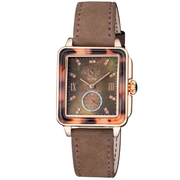 Gv2 by Gevril Women's 9249.5 Bari MOP Dial Swiss Quartz Diamond Leather Watch