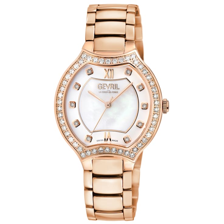 Gevril Women's Lugano Swiss Diamond Watch, Stainless Steel IPRG Bracelet