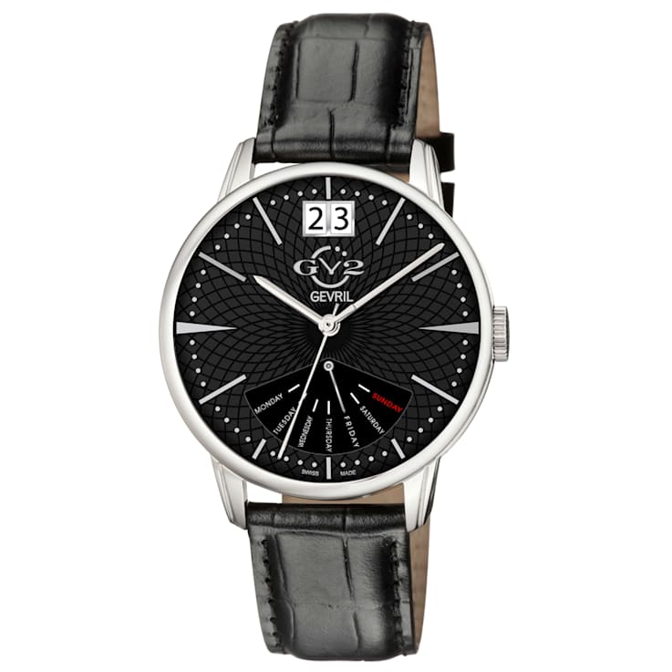 GV2 Rovescio Men's Stainless Steel Case Genuine Leather Strap Watch