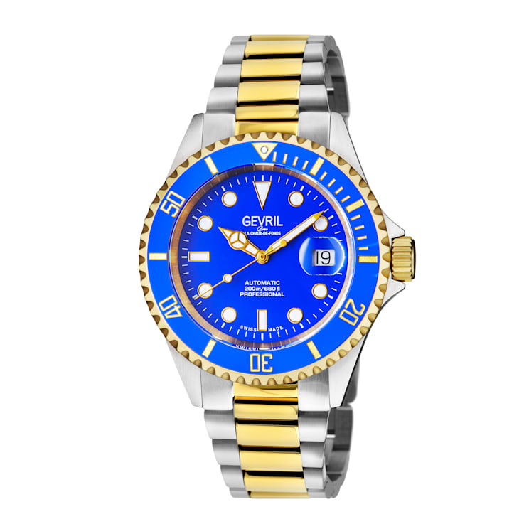 Gevril Men's Wall Street Blue Dial Two Tone IP Gold Stainless Steel
Bracelet Watch