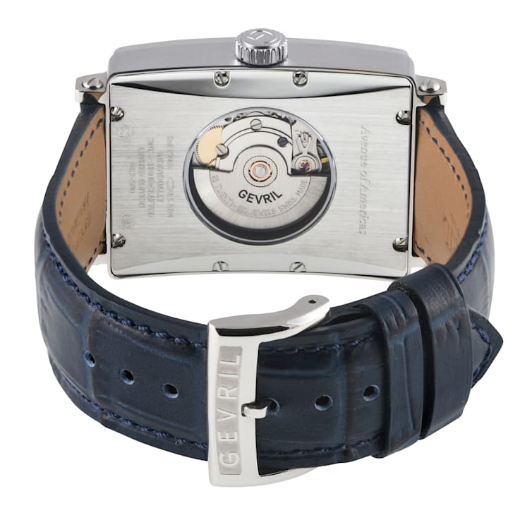 Gevril Men's Avenue of America's Stainless Steel Blue dial, Genuine Blue
Leather Band