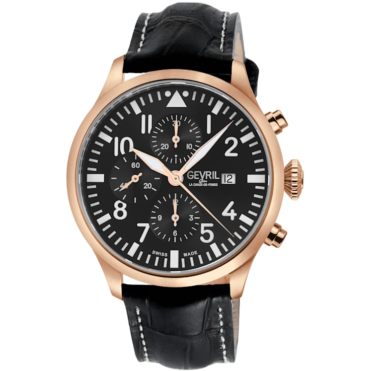 Gevril Men's Vaughn 316L Stainless Steel RG Case, Black Dial, Genuine
Black Leather Watch