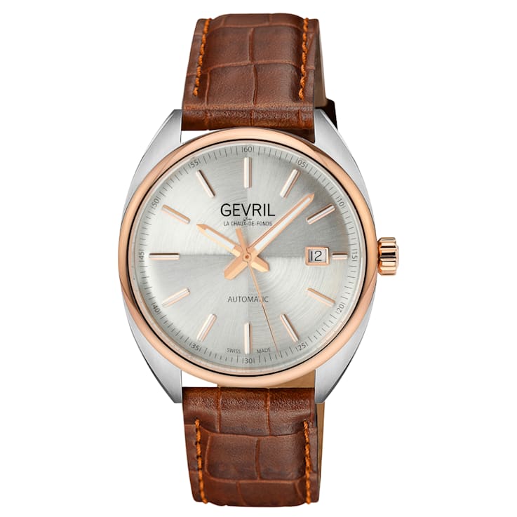 Gevril Five Points Men's Silver Dial Leather Strap Watch