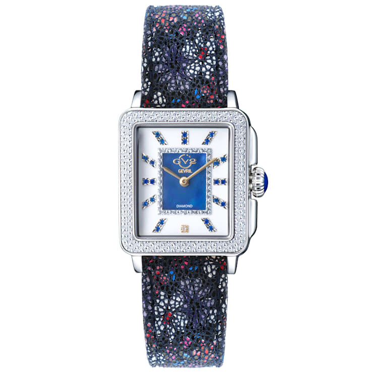 GV2 Womens Padova Gemstone Blue Dial, Blue Floral Leather Strap
